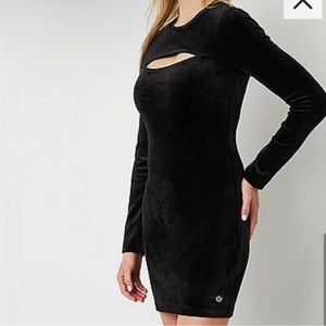 Juicy By Juicy Couture Long Sleeve Cut Out Bodycon Dress Large Velour Black NWT